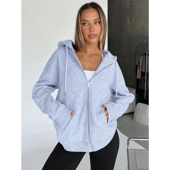 Women's Grey Oversized Hoodie with Zipper and 'Baby' Graphic Stylish - Picture 3 of 5